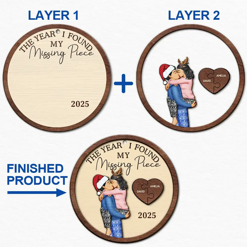 The Year I Found My Missing Piece Kissing Couples - Personalized Wooden Ornament