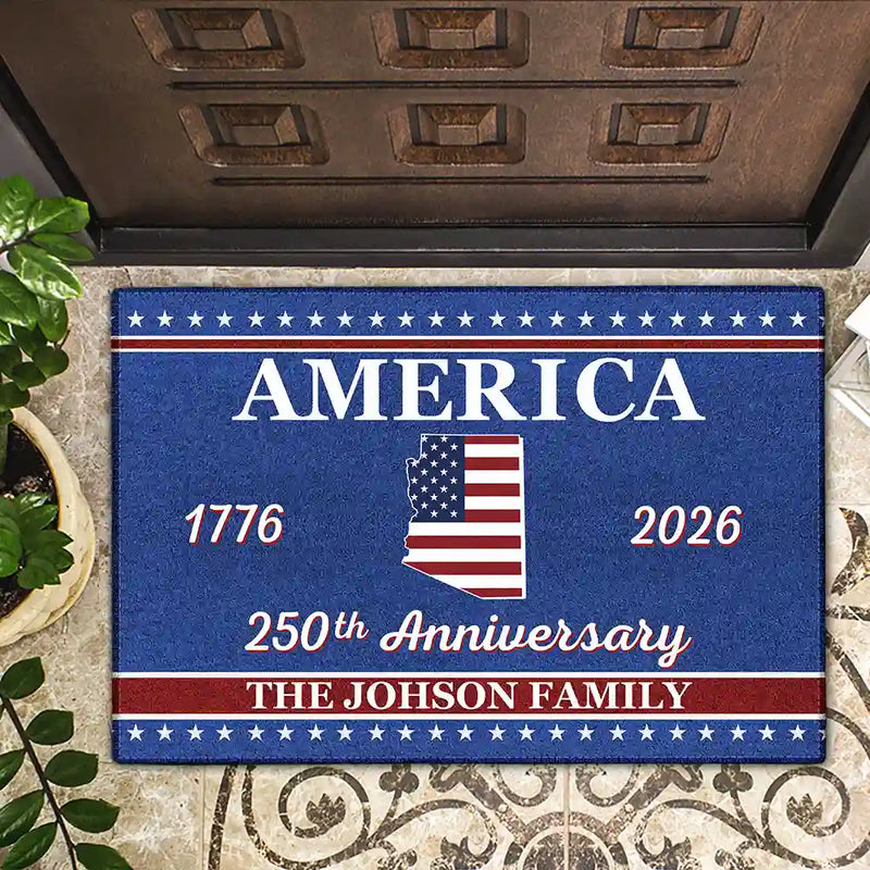 America 250th Anniversary Family With US State - Personalized Doormat
