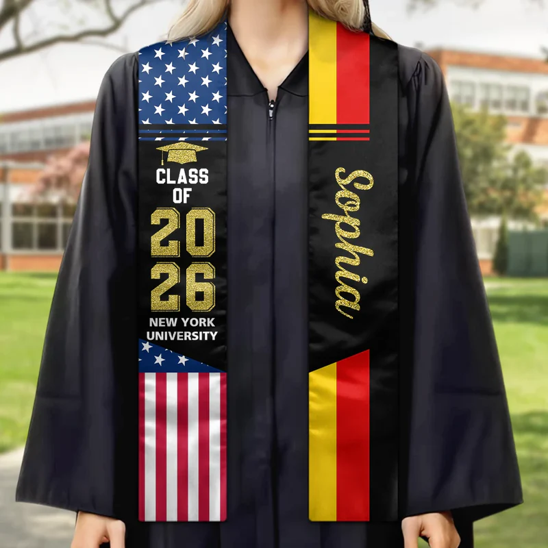 Two Country Flags Graduation - Personalized Stoles