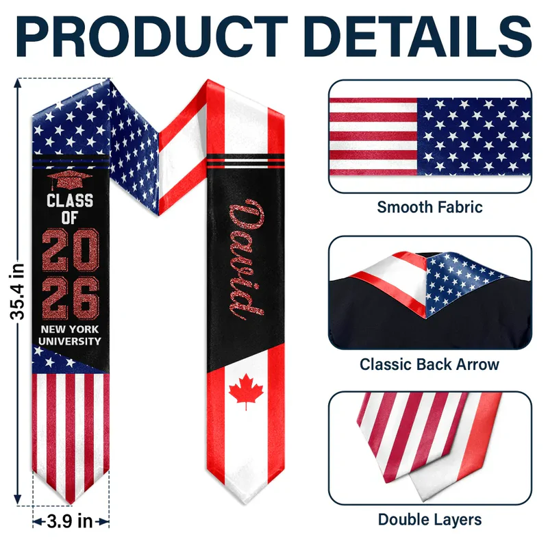 Two Country Flags Graduation - Personalized Stoles