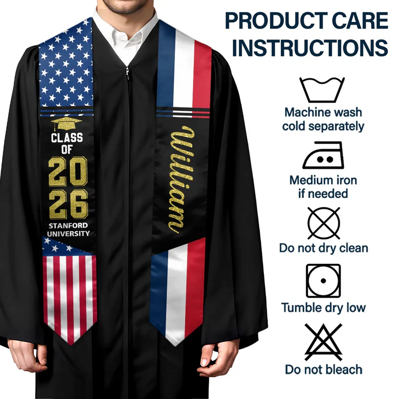 Two Country Flags Graduation - Personalized Stoles