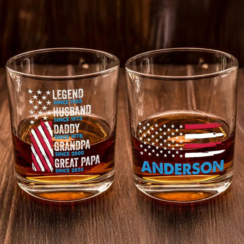 America Legend Husband Dad Papa Stars And Stripes - Personalized Whiskey Glass