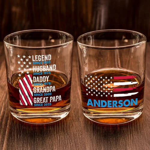 America Legend Husband Dad Papa Stars And Stripes - Personalized Whiskey Glass