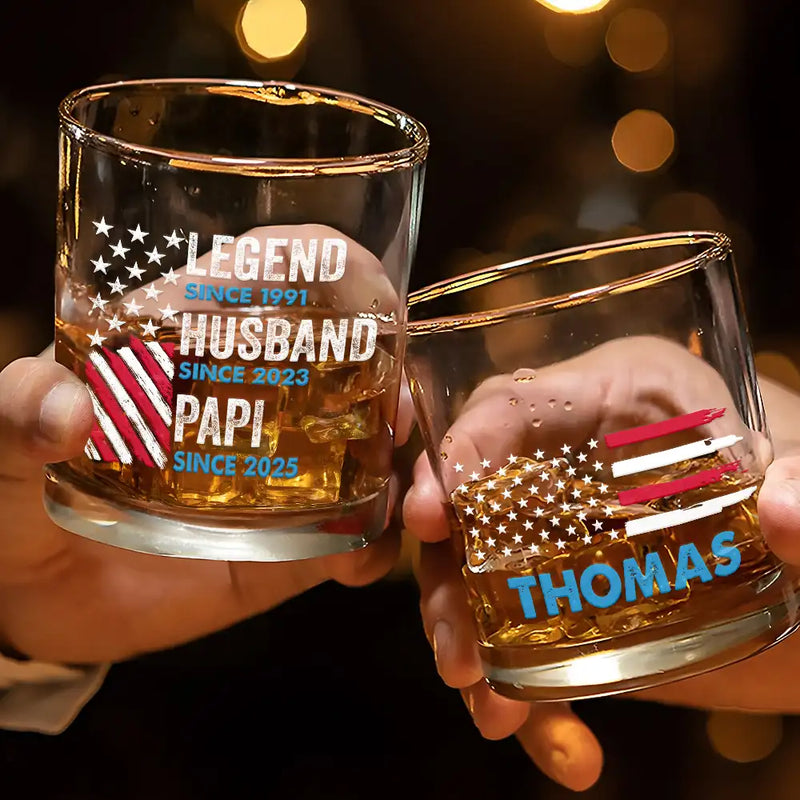America Legend Husband Dad Papa Stars And Stripes - Personalized Whiskey Glass