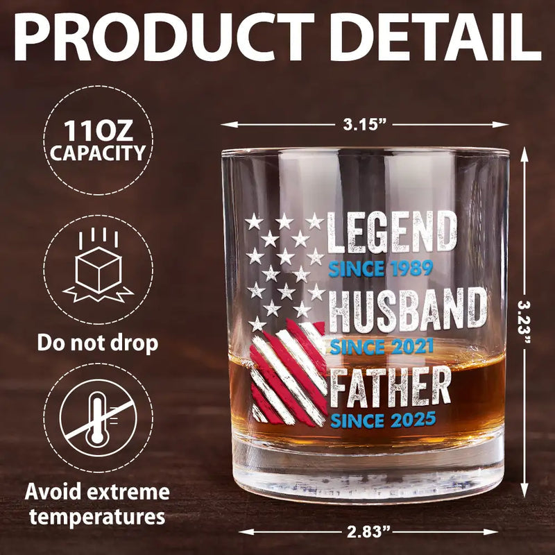 America Legend Husband Dad Papa Stars And Stripes - Personalized Whiskey Glass
