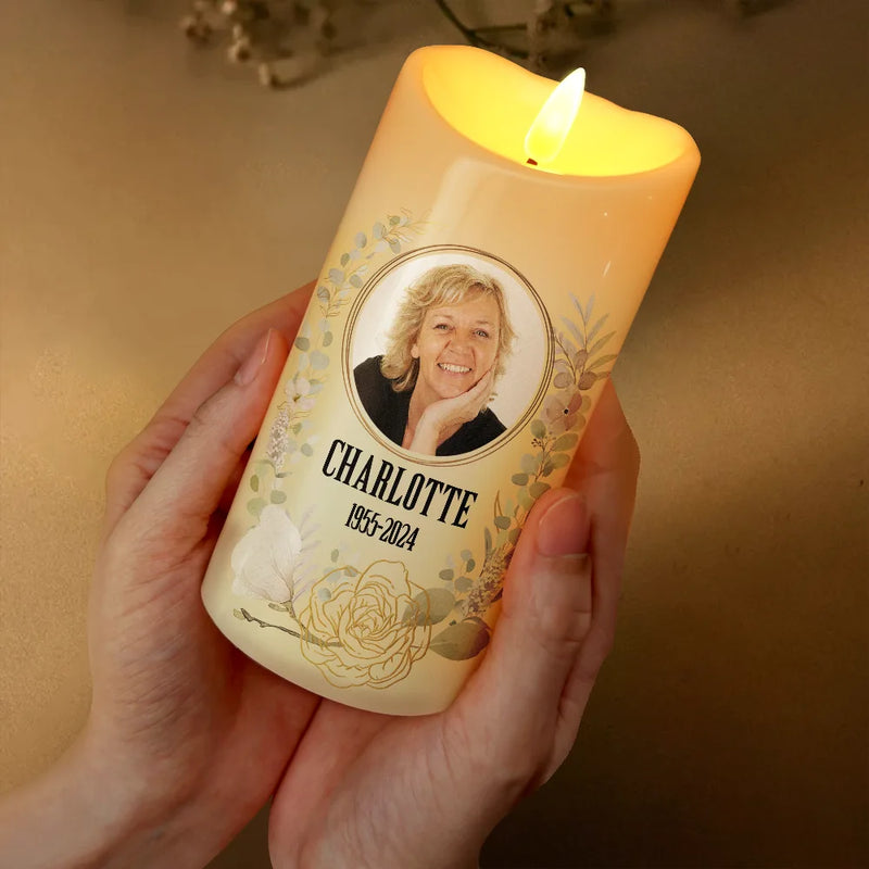 Custom Photo Your Light Will Always Shine In Our Hearts Memorial - Personalized Flameless LED Candle