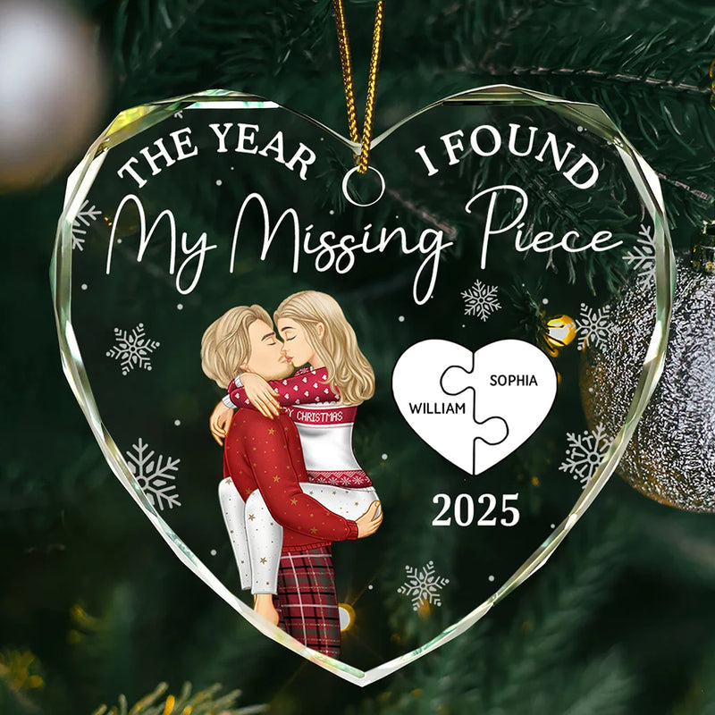 The Year I Found My Missing Piece Kissing Couples - Personalized Heart Shaped Ornament