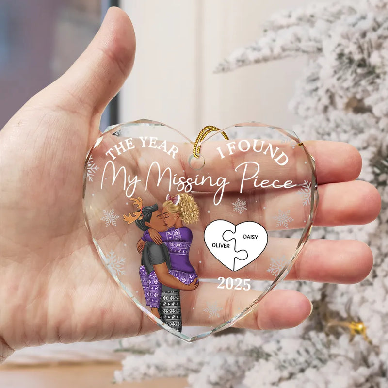 The Year I Found My Missing Piece Kissing Couples - Personalized Heart Shaped Ornament